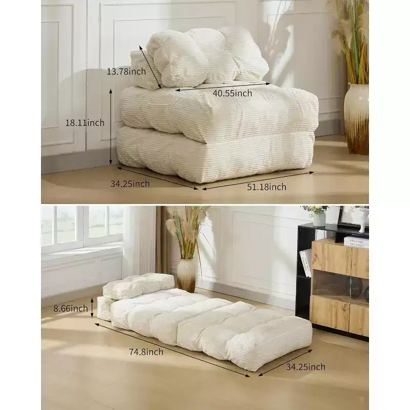 Versatile Folding Sofa Bed with Pillow Support | Convertible Sleeper Chair for Living Room, Dorm | Machine Washable & Portable