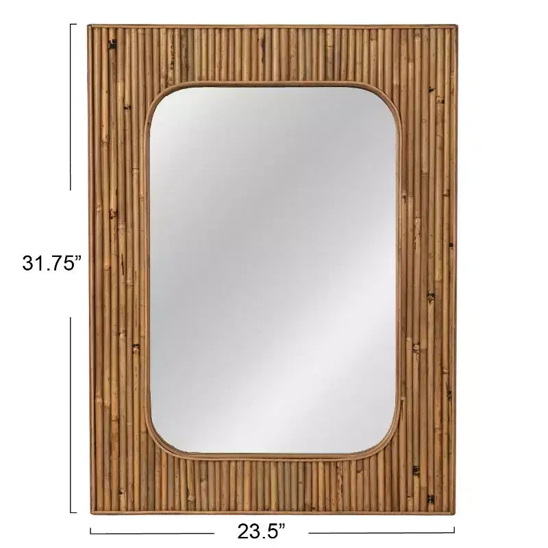 Storied Home Natural Rattan Framed Wall Mirror