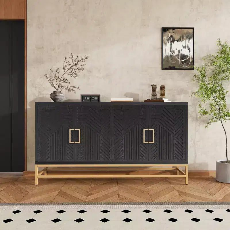 Okak Sideboard Cabinet with Metal Handles, Buffet Cabinet with 4 Doors and Adjustable Shelves, Cabinet for Kitchen, Living Room, Dining Room