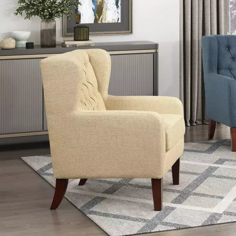 TUYOHW Wingback Accent Chair,Upholstered Chair with Button-Tufted Back,Pocket Coil Cushion,Solidwood Legs,Lounge Chair for Living Room,Bedroom