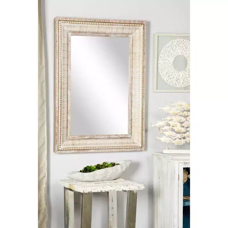 Olivia & May Metal Intricately Carved Wall Mirror Brown: Farmhouse Style, Iron Frame, No Assembly Required