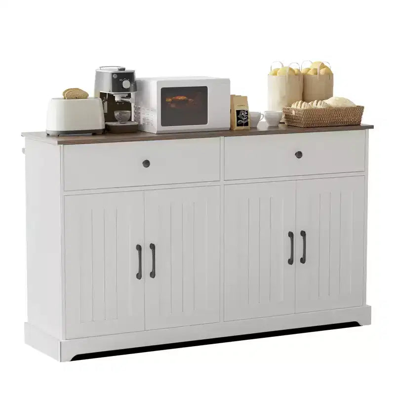 56 Large Sideboard Buffet Cabinet with Storage, Wooden Kitchen Storage Cabinet with Adjustable Shelf White