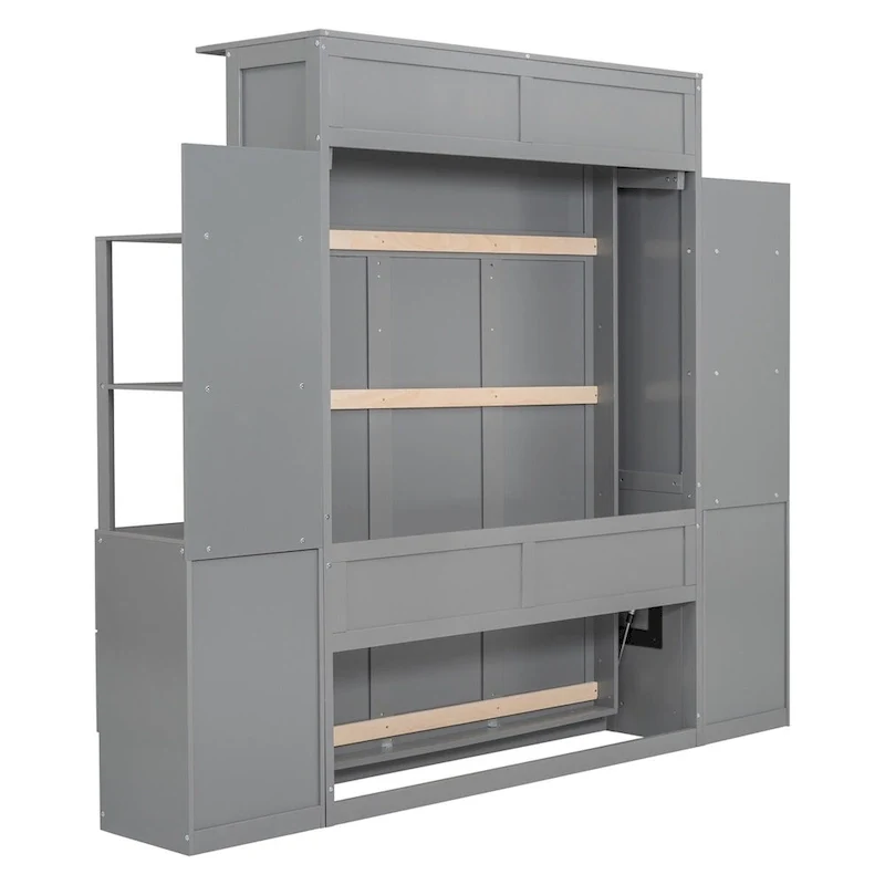 Full Size Murphy Bed Wall Bed with Shelves,Drawers and LED Lights