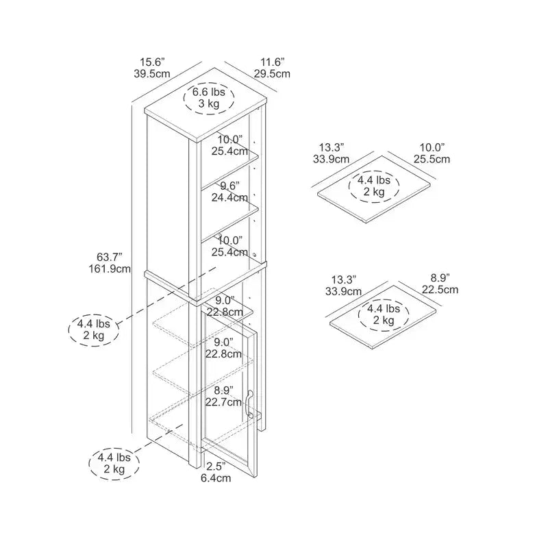 Galano Tall Bathroom Cabinet with Open Shelves in Ivory Knotty Oak 15.6 W  11.6 D  63.7 H