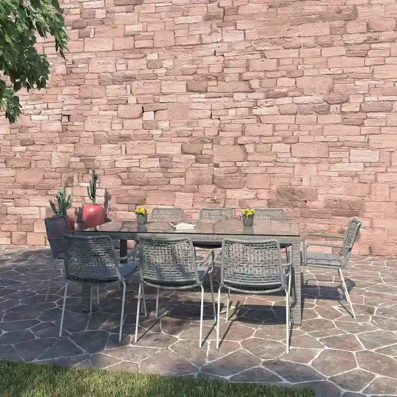 Amazonia Rouge Outdoor 9pc Patio Dining Set - With Cushions