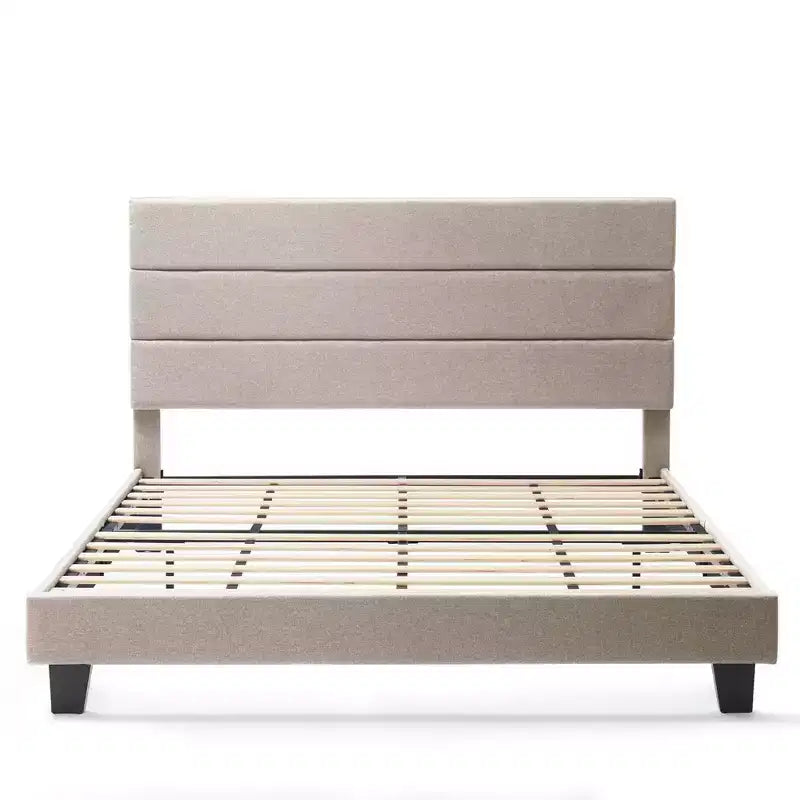 Bryt Horizontal Channel Upholstered Platform Bed, Platform Bed Frame with Headboard