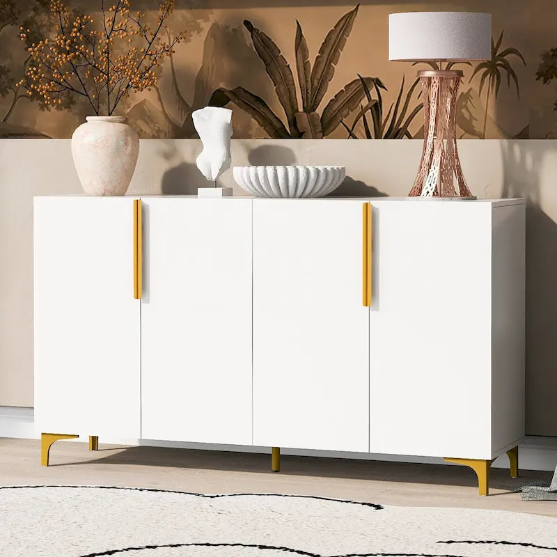 Glossy 4-Door Storage Cabinet with Adjustable Shelves – White / Black / Navy Blue