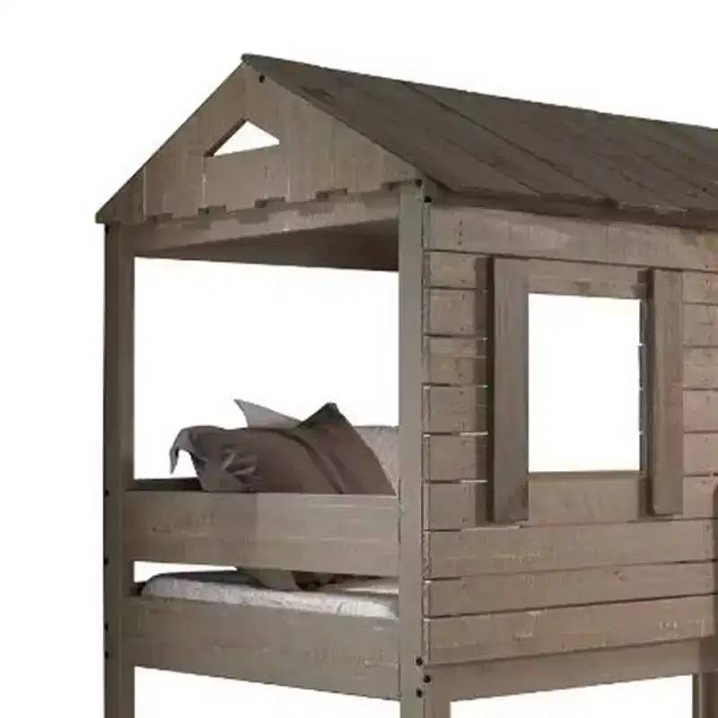 77Bunk Bed Darlene Loft and Bunk Bed Rustic Gray - Acme Furniture: Solid Pine Wood, Guardrails, Ladder, Play Area