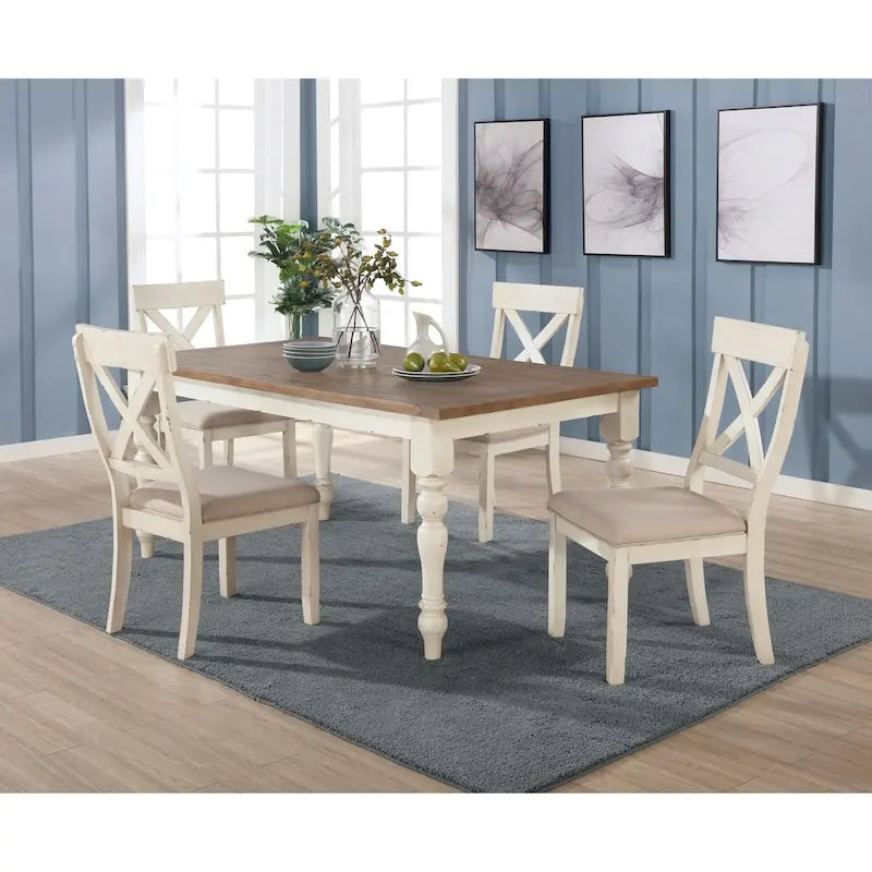 Farmhouse Rectangular Dining Table Antique White Distressed Oak Finish
