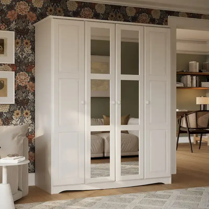 100% Solid Wood Regal 4-Door Wardrobe Armoire by Palace Imports