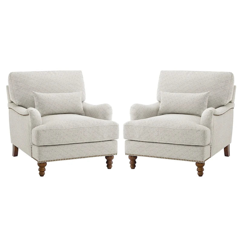 Modern Arm Accent Chair Upholstered with Solid Wood Frame and Lumbar Pillow