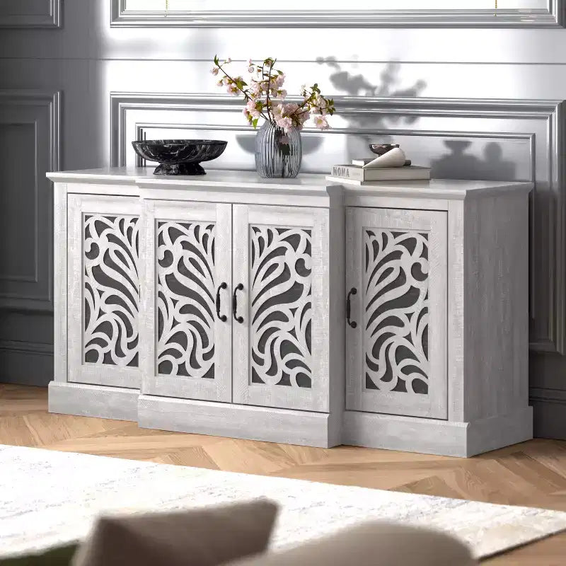 Galano sideboard with traditional cutout doors in gray 60.4 W  18.2 D  29.3 H