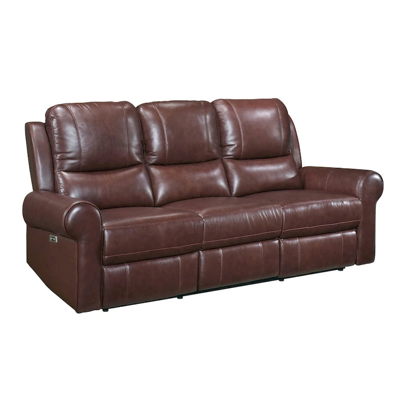 82 in. Power Dual Recliner Sofa with USB Charging, Brown Top Grain Leather