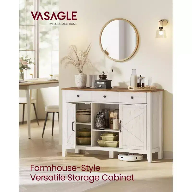 VASAGLE Farmhouse Buffet Cabinet with Detachable Wine Rack, Sideboard Cabinet with Adjustable Shelves
