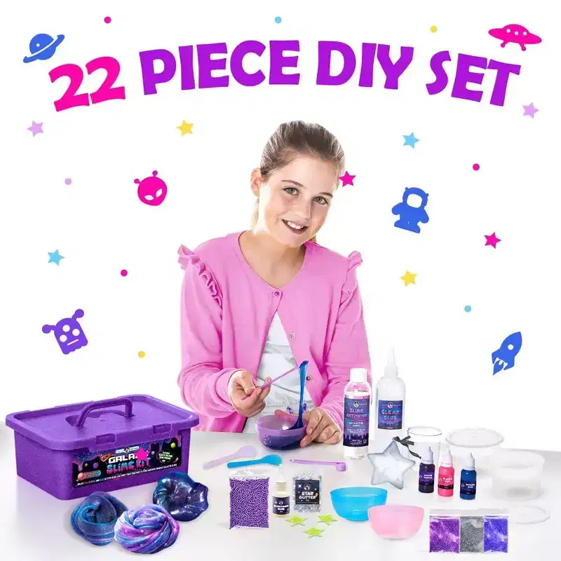 Original Stationery 22-Pieces Mini Galaxy Slime Kit, Includes Glitters and Glow in the Dark Powder, Christmas and Thanksgiving Gifts