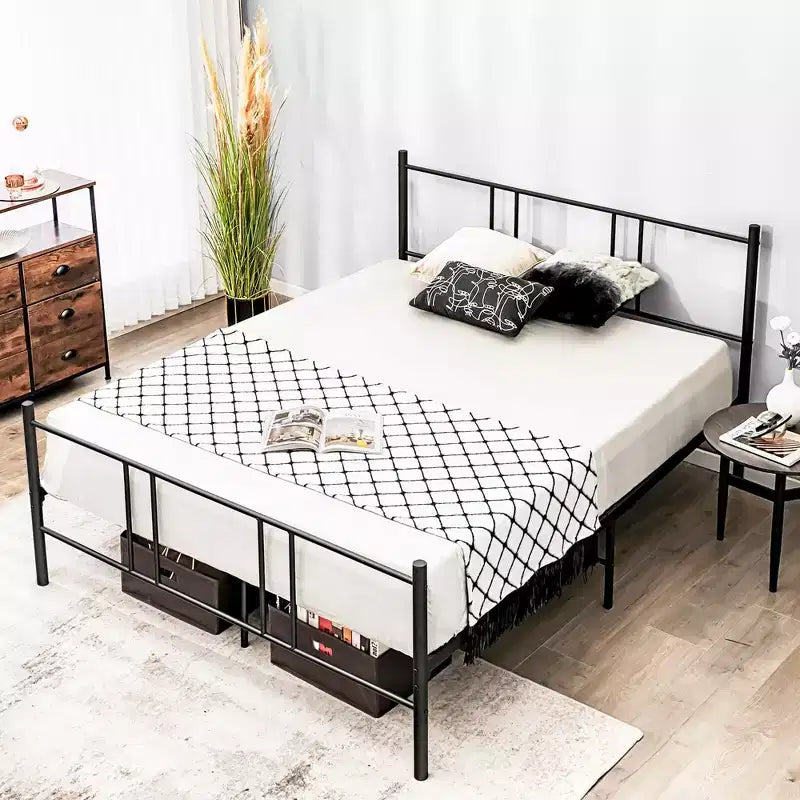 Costway Queen Size Steel Platform Bed Frame Headboard Heavy-Duty Mattress Foundation