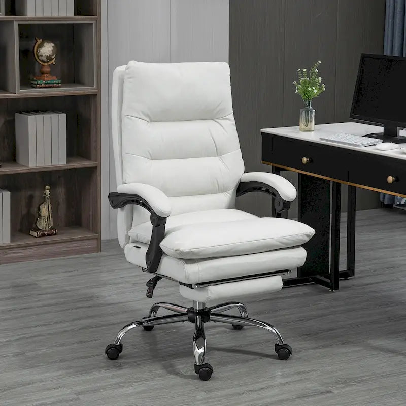 Reclining Massage Office Chair with Heat & Vibration | Microfibre | Cream White