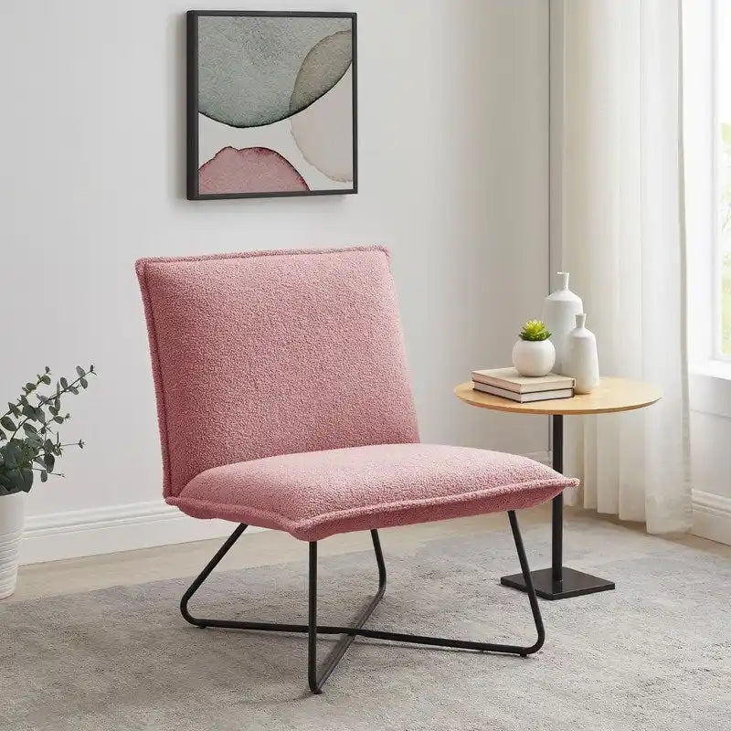 Pillow Accent Chair | Black Stripe Tan Fabric | Metal Wire Base | 26.5W Seat | Modern