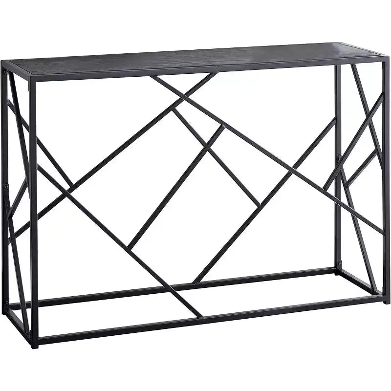 Modern Console Sofa Table - Black Metal Frame & Gray Wood Top