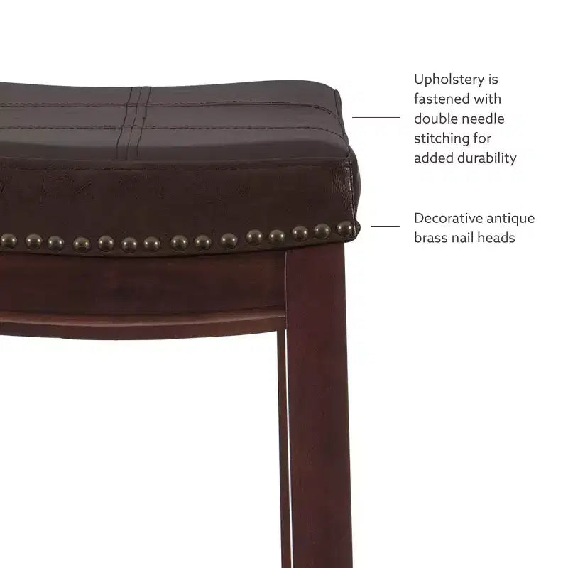 Set of 2 Faux Leather Barstools - Armless, Backless with Footrest, Fixed Height