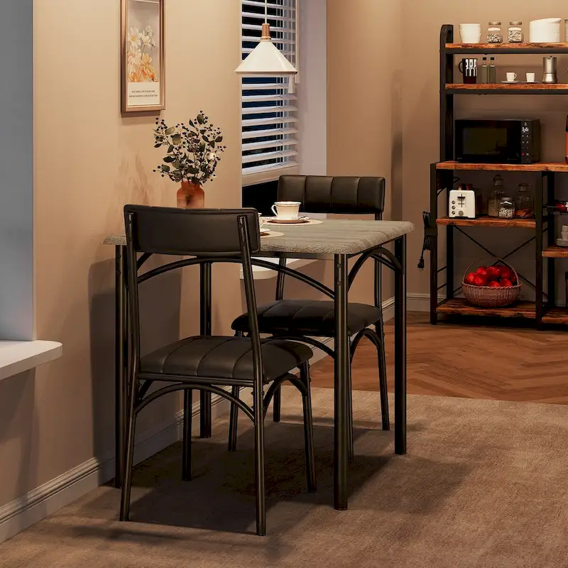 Dining Table Set for 2, Kitchen Table with Upholstered Chairs for 2