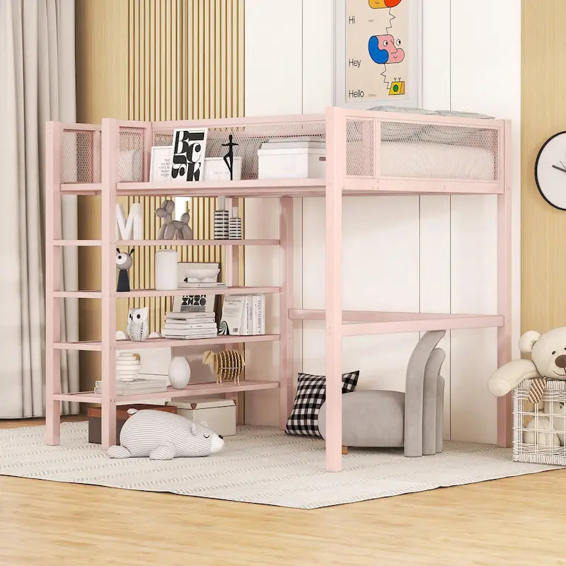 Twin Metal Loft Bed with 4-Tier Shelves | 350 lb Capacity | 4 Colors | Kids & Teens