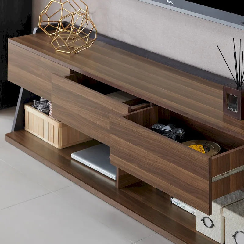 Modern Walnut 73-Inch 3-Drawer TV Console