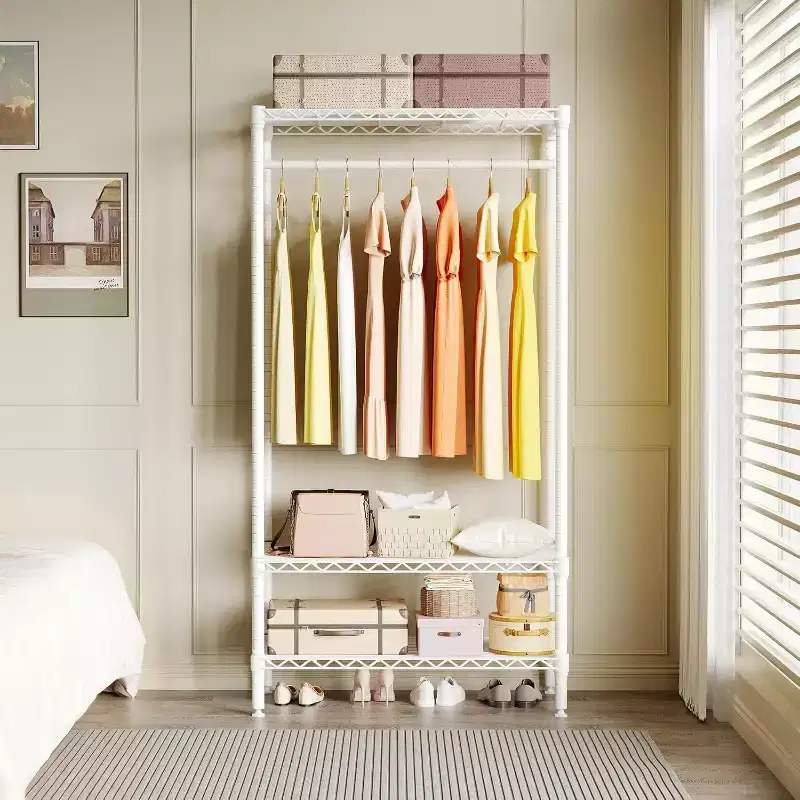 Freestanding Garment Rack, 3-Tier Clothing Rack with Hanging Rod, 660LBS Capacity Metal Wardrobe Storage Organizer