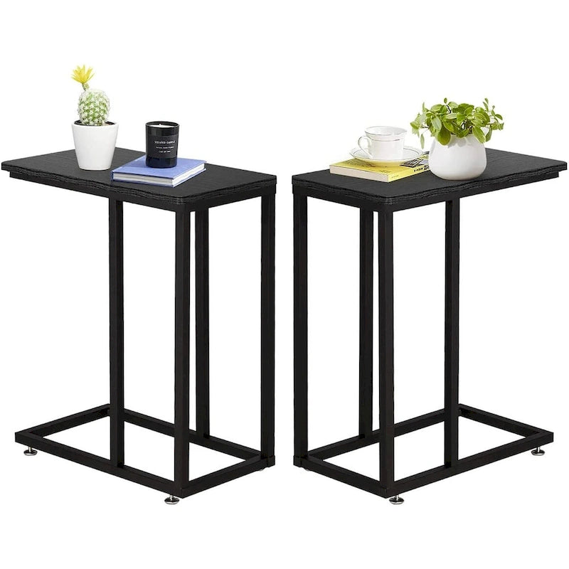 C-Shaped End Table Small Side Table Sofa Table with Metal Frame