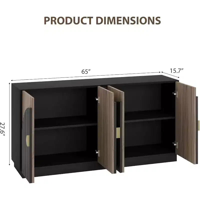 Fluted Sideboard Buffet Cabinet with Arched Doors and Adjustable Shelves