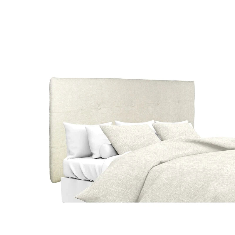 Button Tufted Upholstered Headboard | Cream Polyester | Adjustable Height | Twin–King
