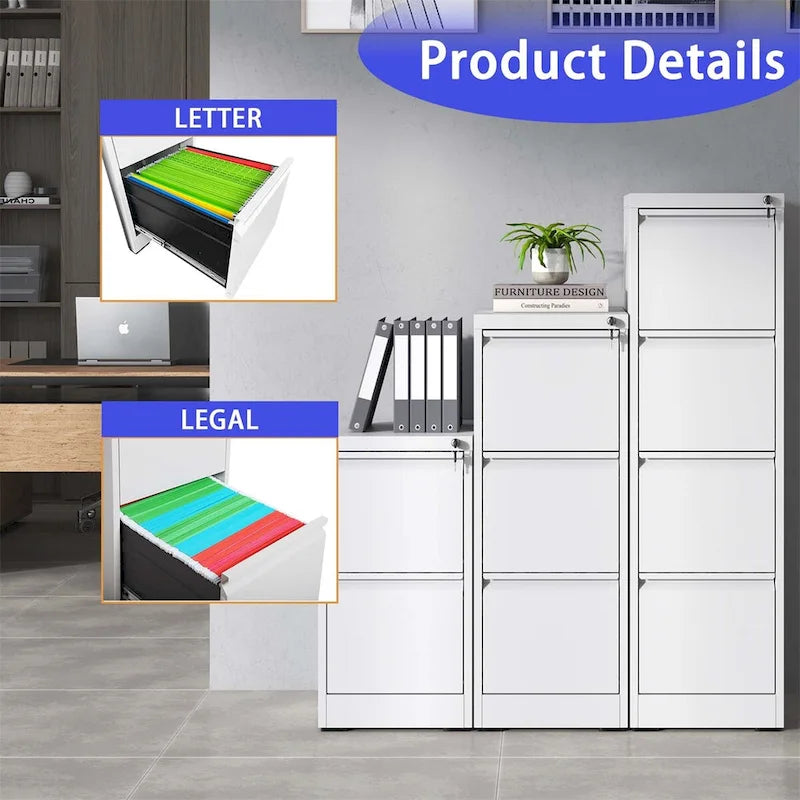 2 Drawer Vertical File Cabinet w/Lock Office Home Steel File Cabinet