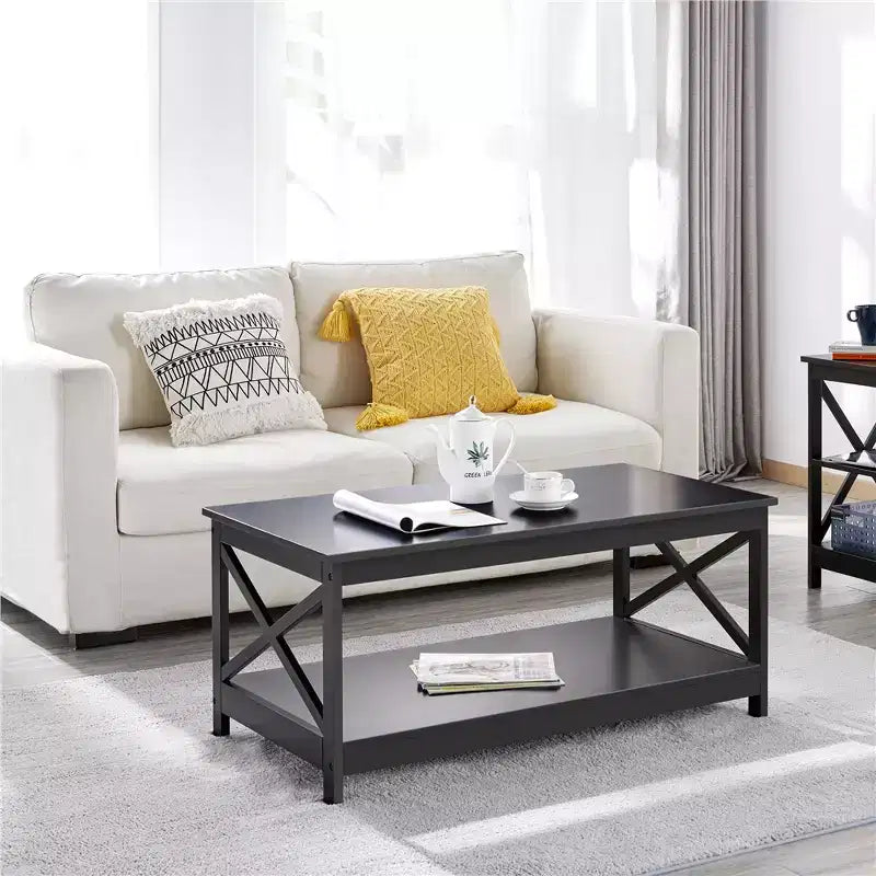Yaheetech Wood 2-Tier Coffee Table with Storage Shelf for Living Room
