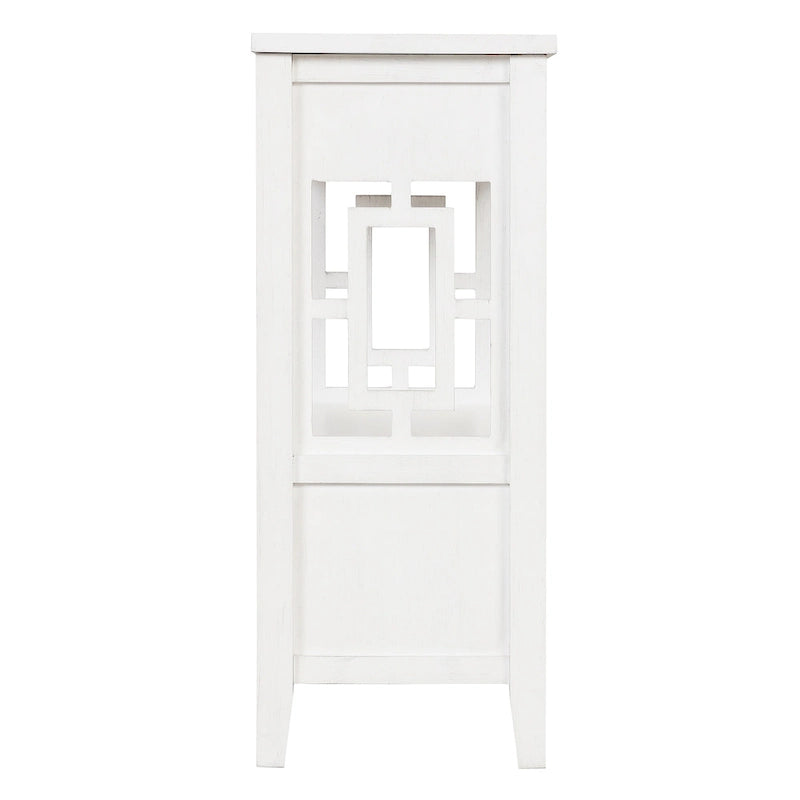 36 in. Farmhouse Pine Wood Console Table with 4 Drawers and Open Shelf