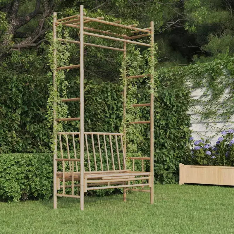 vidaXL Bamboo Patio Garden Bench Chair with pergola/Trellis - Outdoor seat for Climbing Plants - 45.7 x 20.5 x 86.6 - Farmhouse Brown