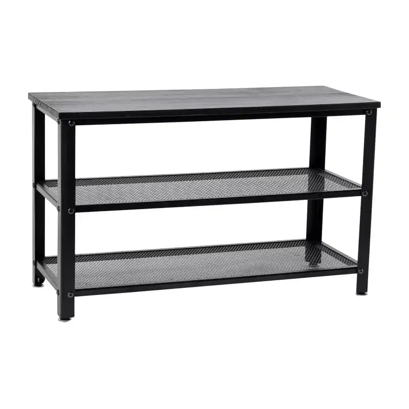 Emma and Oliver 3-Tier Storage Bench with Metal Mesh Shelves for Entryway, Mudroom, or Bedroom