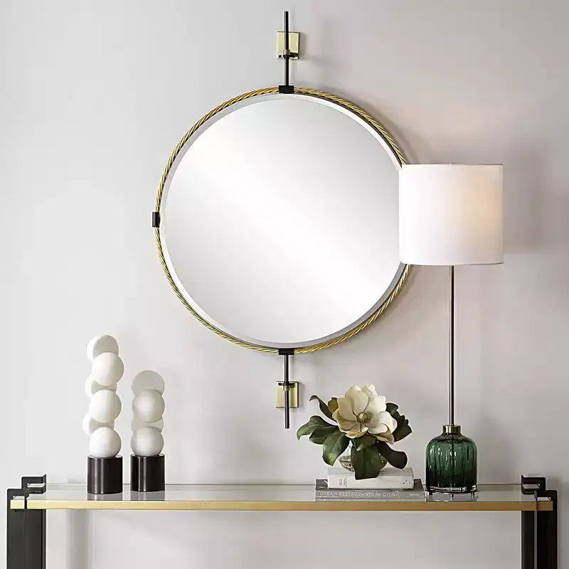 Uttermost Guardrail Antique Brass 31 x 47 3/4 Round Wall Mirror