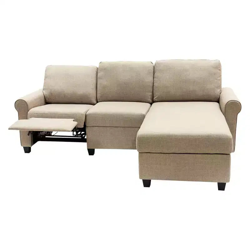 Serta Copenhagen Reclining Sectional with Right Storage Chaise Beige : Microfiber Upholstery, Wood Frame, Spot Clean