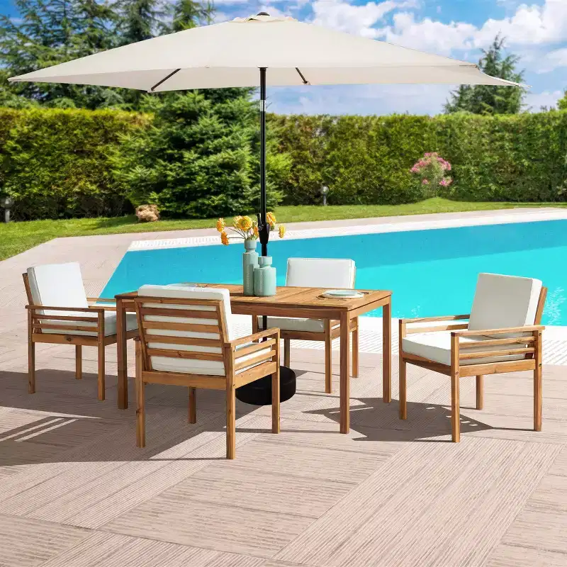 Alaterre Furniture 6pc Outdoor Patio Dining Set, Okemo Table with 10' Rectangular Umbrella
