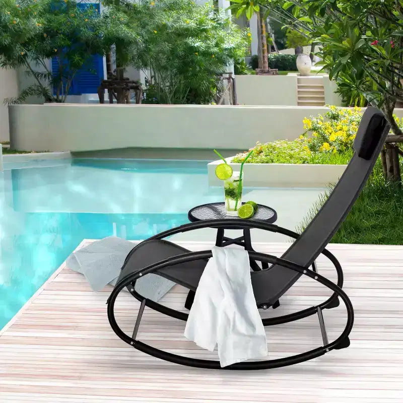 Zero Gravity Rocking Lounge Chair Patio Pool Chaise Recliner with Removable Pillow