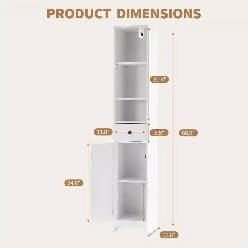 Tall Bathroom Storage Cabinet, Narrow Slim Freestanding Cabinet with 2 Barn Doors & 1 Drawer with Adjustable Shelves for Kitchen,Bathroom