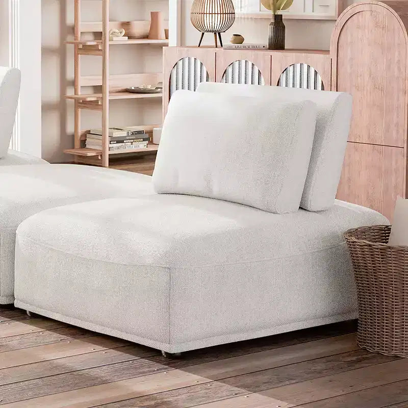 HOMES: Inside + Out Povoa Modern Modular Armless Chair Chenille with Extendable Backrest White