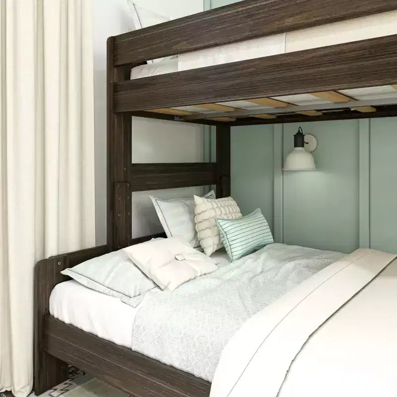 Twin over Full Bunk Bed, Modern Farmhouse Solid Wood for Kids