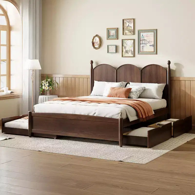 GDFStudio Jones Queen Size Platform Bed With with 2 Big Drawers, Twin XL Size Trundle