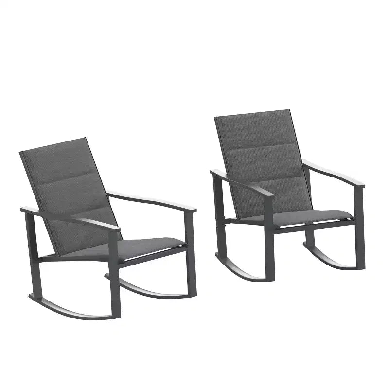 Emma and Oliver Set of 2 Outdoor Rocking Chairs with Flex Comfort Material and Metal Frame
