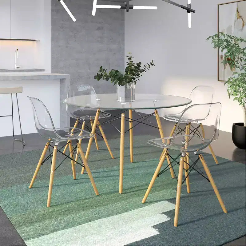 LeisureMod Cresco (Set of 4) Mid-Century Modern Acrylic Dining Chairs with Wooden Dowel Eiffel Legs  Kitchen & Dining Room Chairs