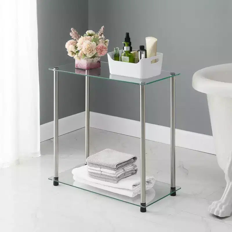 Breighton Home Designs2Go Classic Glass 2 Tier Chairside End Table in Glass/Chrome
