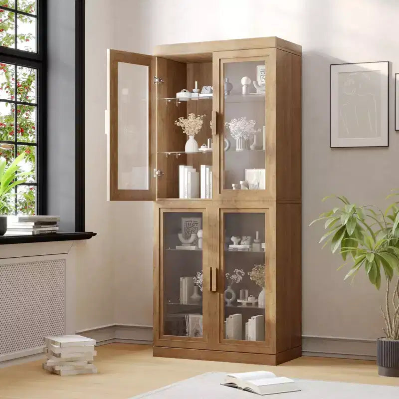 Glass Door Storage Cabinet �C Large Capacity, Simple & Stylish Design