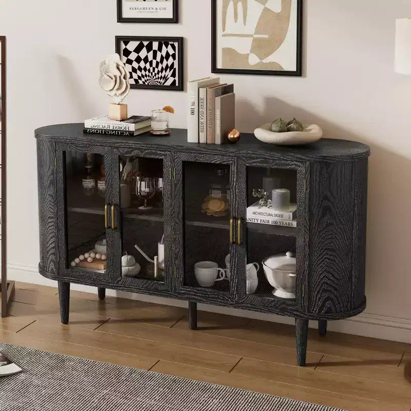 Bestier Farmhouse Sideboard Cabinet with Storage, Wood Buffet Cabinet with Glass Doors and Adjustable Shelves for Kitchen, Dining and Living Room