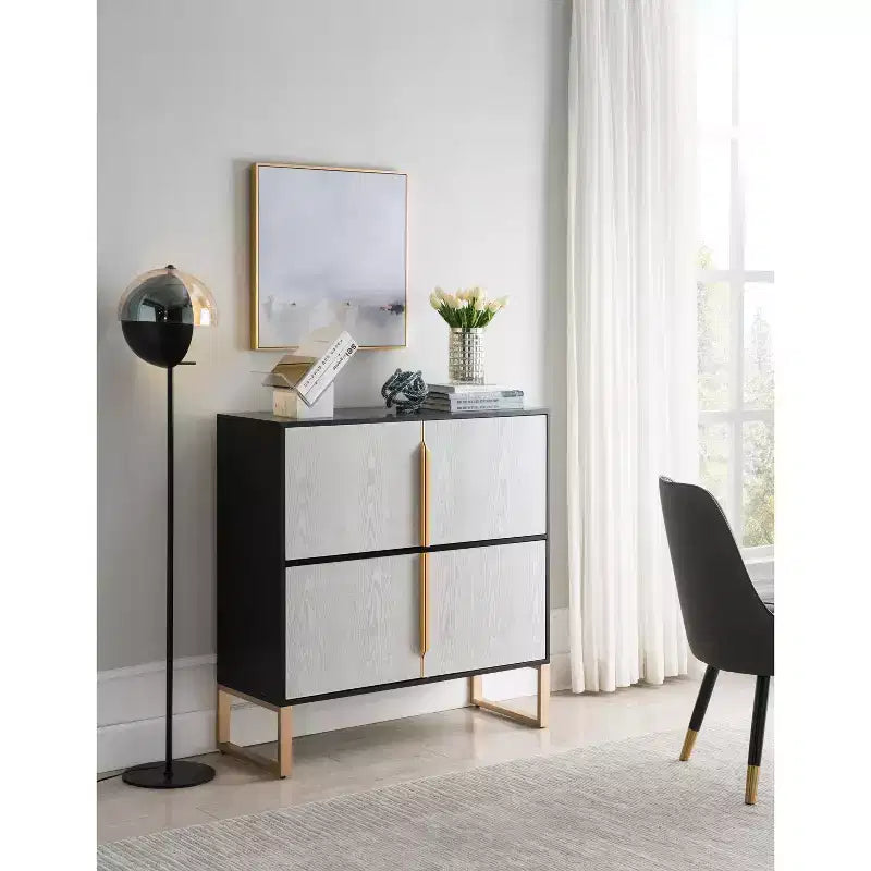 42-inch sideboard, four-door storage unit with metal base handles, suitable for kitchens, dining rooms, and living rooms.